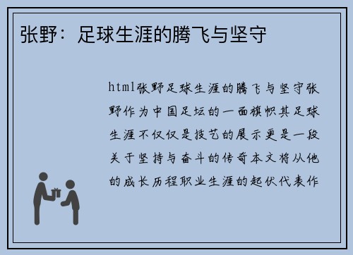 张野：足球生涯的腾飞与坚守